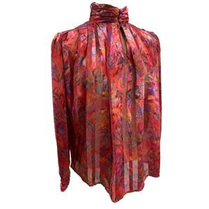Size 6 Distinction Womens Satiny Vintage 1980s Blouse Shirt MockNeck Pleated